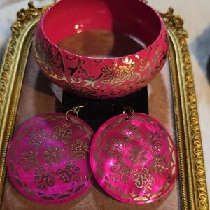 Vintage Kashmiri Pink and Gold Jewelry Set